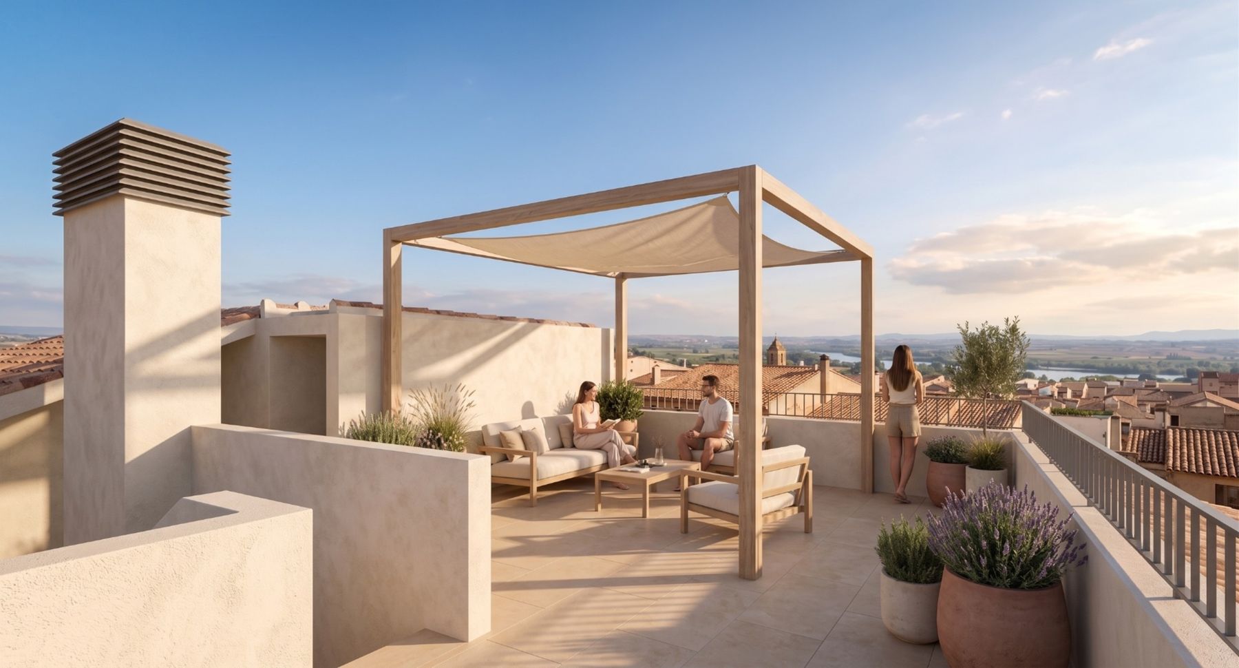 Solárium con pérgola y vistas